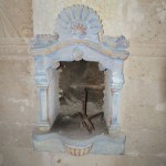 A fireplace.