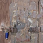 A close-up of the hardware on our front door (to the courtyard).