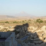 Taken off a terrace; there's a volcano in the distance.